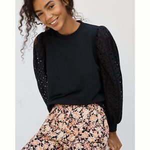 🆕 Anthropologie Othilia Imogen Black Eyelet Pullover